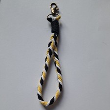 Handmade Macrame Keychain Wristlet, black, white, yellow