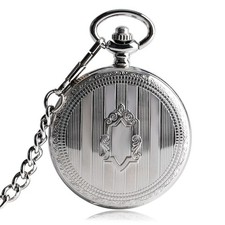 Silver Automatic Mechanical Pocket Watch Skeleton Design on Chain Gift for Him