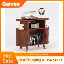 Built  in Charging  Station Fits This 35 Inch Round Record Player Stand, Fluted Tu
