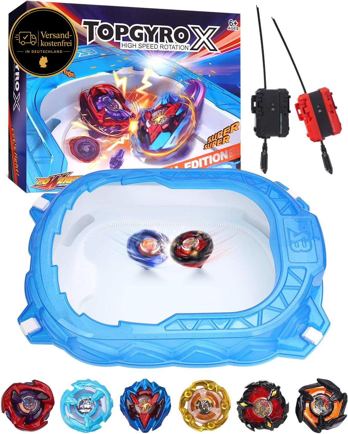 Spielzeug-Set für Kinder ab 6 Jahre mit Battle-Tops und Beschleunigungsbahn
