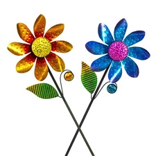 Venniy 2Pack Garden Wind SpinnersMetal Wind Sculptures Outdoor Windmill Flowe...