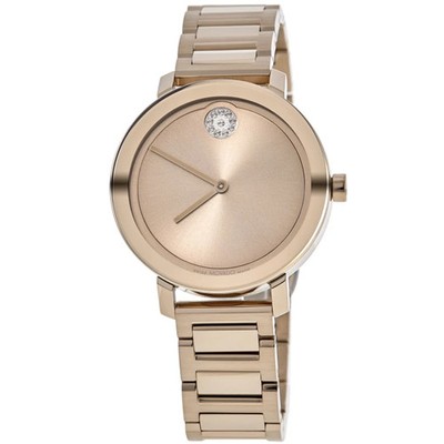 New Movado Bold Evolution Rose Gold Dial Stainless Steel Women's Watch 3600824