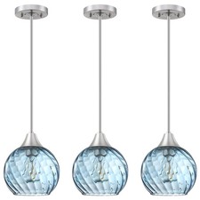 3 Pack 1 Light Hanging Indoor Kitchen Island Pendant Light 6.3" Clear Stripe ...