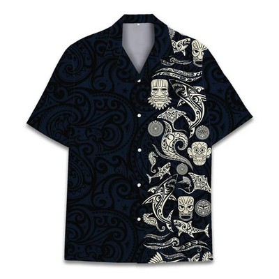 Mens Aloha Shark Tiki Hawaiian Shirt