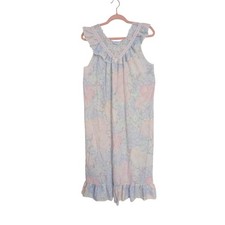 Vintage Lorraine Floral Lace Nightgown S Pastel Ruffle Sleeveless Sleep Dress