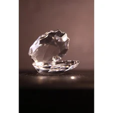Swarovski Silver Cristal Small Open Clam Oyster Shhell With Crystal Pearl  (G)