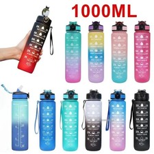 1L Sports Water Bottle Gym Travel Drinking Leakproof Bottle With Straw BPA-Free