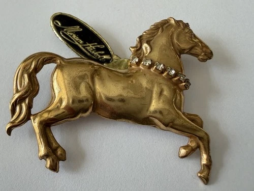 Vintage Miriam Haskell Brooch Pin Horse With Rhinestones Gold Tone 2”