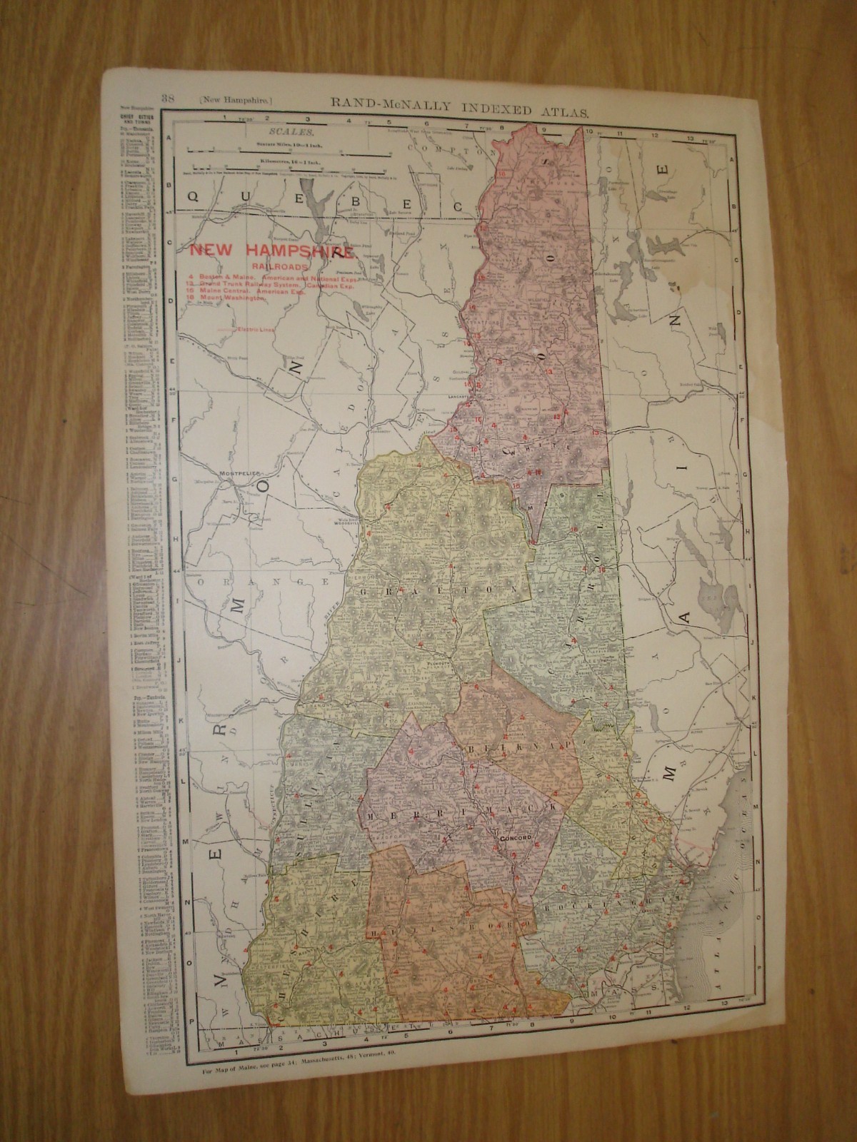 1910 New Hampshire large state map 14 x 20 inches Rand McNally Business Atlas