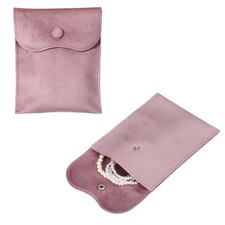 2Pcs Velvet Jewelry Pouches with Snap Button 4.3" x 5" Storage Bags Pink
