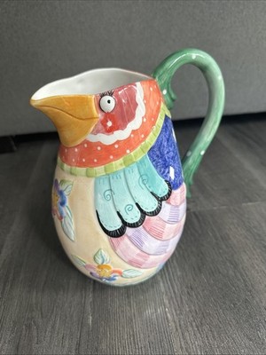 Fitz and Floyd Essentials Gypsy Chick's Pitcher Bird Floral Ceramic Vintage