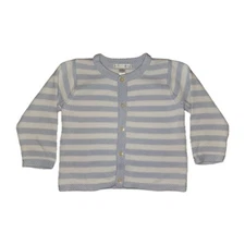 Pottery Barn Kids Blue/White Stripe 100% Cotton Knit Cardigan Sweater 36 Months