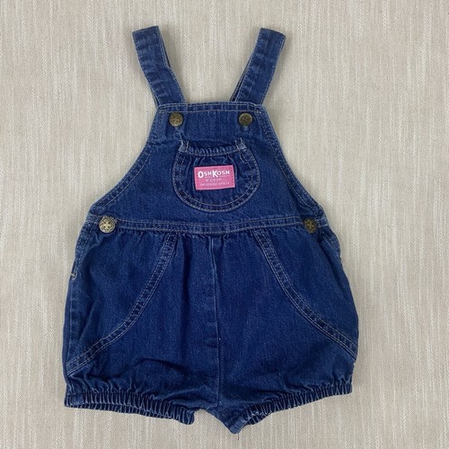 Vintage Oshkosh Girls 24M Denim Shortalls Jean Bubble Romper