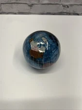 Globe Blue Mother of Pearl Swirl Ocean Paperweight 3" Vtg Alexander Kalifano 