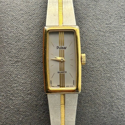 #ad Vintage Pulsar Two tone Rectangular Dial Tank Women’s Watch Working New Battery $45.00