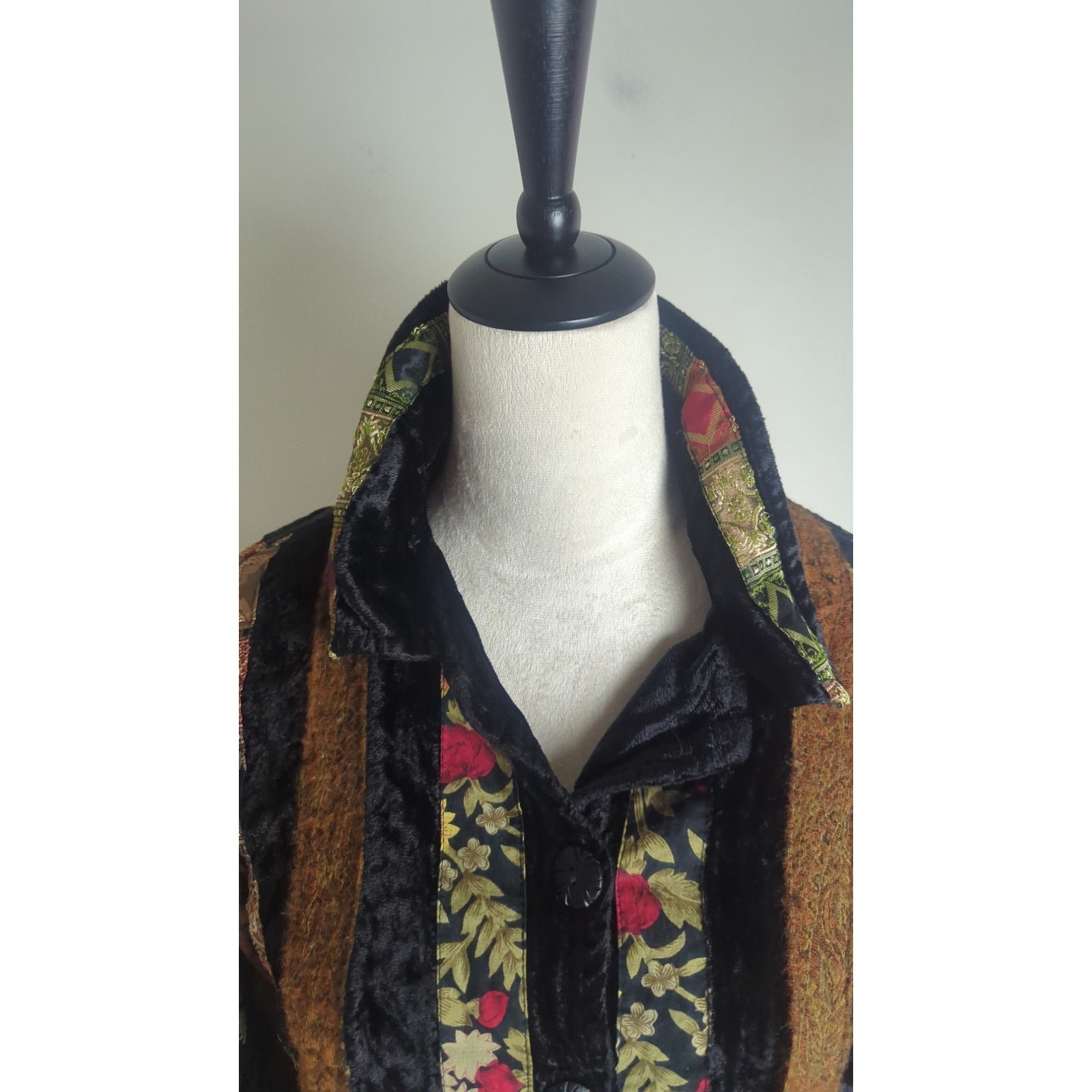 Vintage Whimsigoth Button Down Patchwork Wool Vel… - image 5