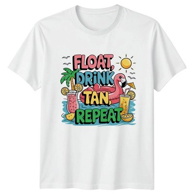 Float Drink Tan Repeat Damen T-Shirt Flamingo Sommer Urlaub Geschenk für sie