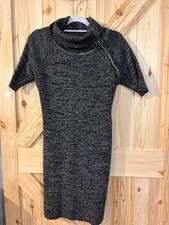 Calvin Klein Gray Knit Short Sleeve Sweater Dress with Zip Accent, Size M