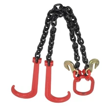 G80 3/8" x 3FT V Bridle Tow Recovery Chain & 15" J-Hook & Grab Hook 7100 LBS