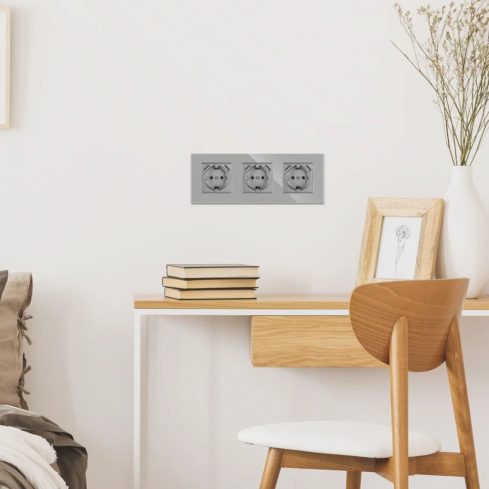 JIMEIDA Enchufes Dobles con USB en Gris Enchufes de Vidrio de 16Amp con Carga - Imagen 4 de 4