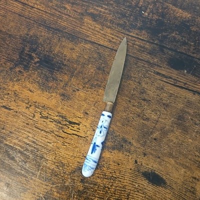 Vintage Blue Onion Fruit Knife Uchatius Bronce Germany Bronze and Porcelain
