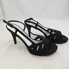 Stuart Weitzman Womens Size 7 Stiletto Satin Slingback Peep Toe Sandals Black