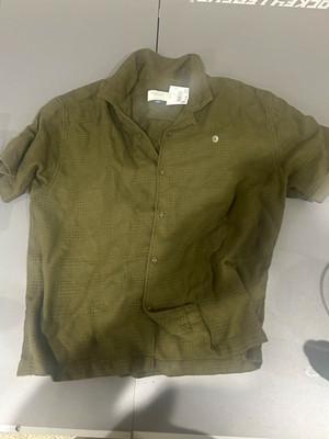 American Eagle Men s L Relaxed Fit Textured Short Sleeve Button Up Shirt Olive