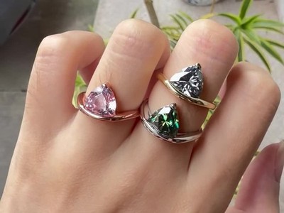 3CT Gray Moissanite Triangle Cut Ring 925 Silver Engagement 