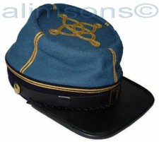 Civil War Infantry Pattern Leather Peak Captain's Kepi, Sky Blue - ALL SIZES