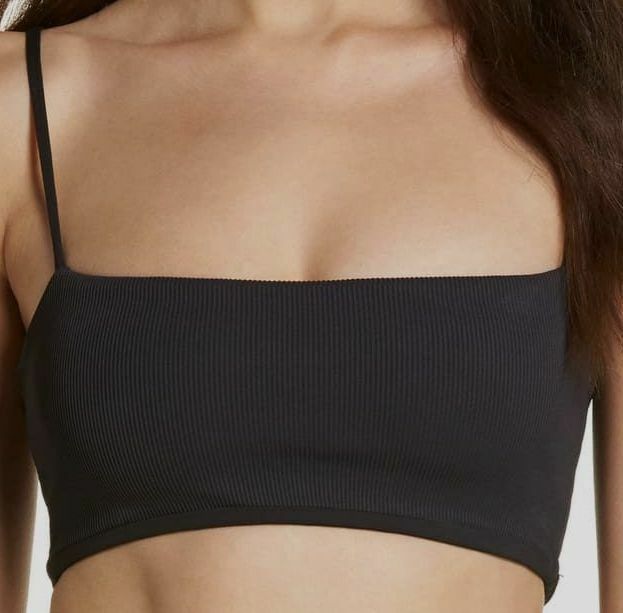 black ribbed bandeau bikini top