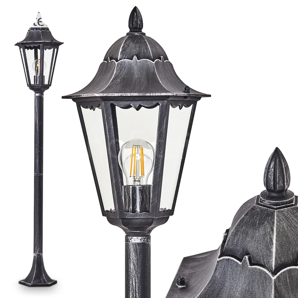 Laterne klassisch Hof Garten Wege Lampe schwarz/Silber Außen Steh Beleuchtung - Bild 3 von 3