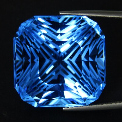 28.45Cts Sparkling Natural Swiss Blue Topaz Precision Square Cut Brazil Gemstone