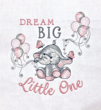 Baby Quilt Block Dream Big Little One Embroidered Elephant Balloons