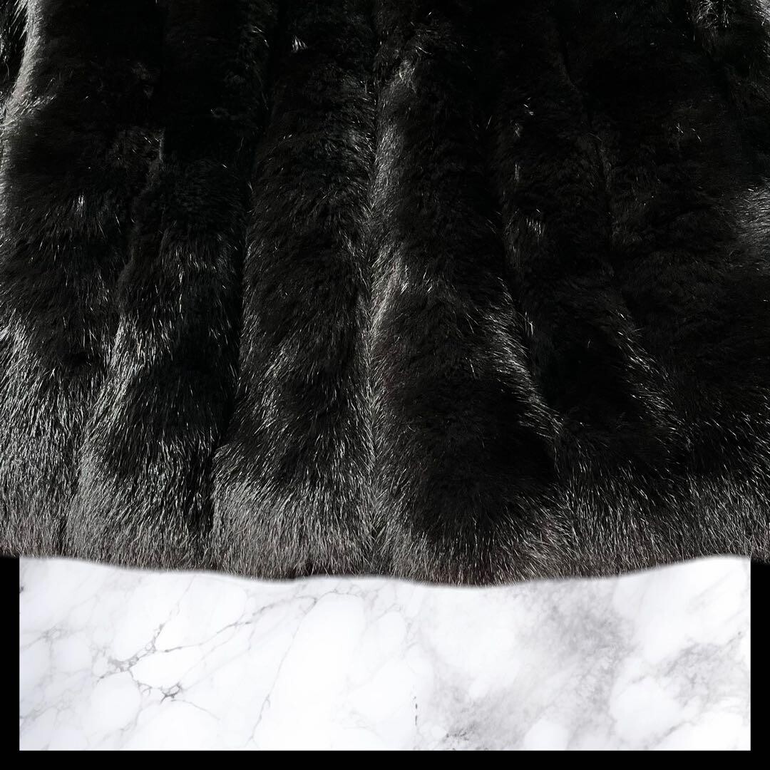 Belle Vison Saga Fox Fur Half Coat Mid Length Size-XL Black