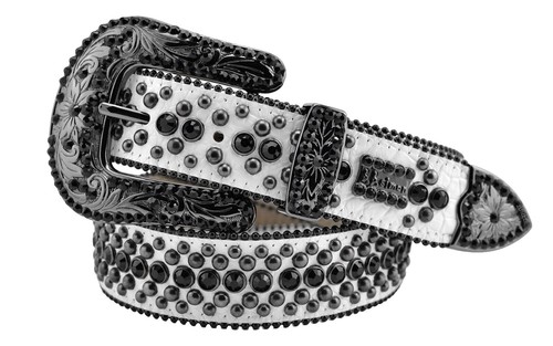 『HTC BELT WHITE 34』 htc white leather studded belt narrow color stone W34 | eBay