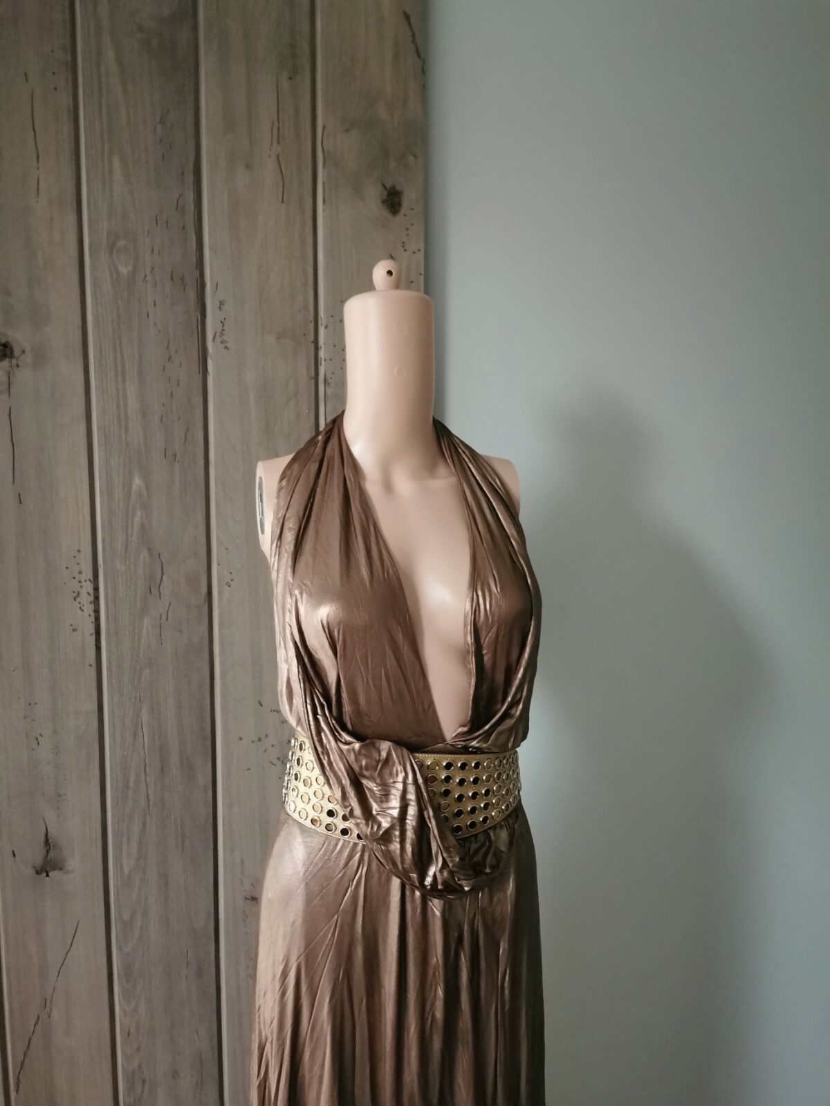 GUCCI Runway Liquid Gold Vintage DRESS WITH BELT SIZE IT40 Collectible image 7