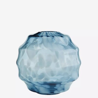 Round Glass Vase Blue & White H:20 cm by Madam Stoltz