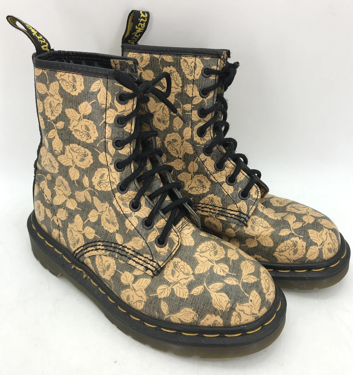 RARE Dr. Martens Doc England MIE Vintage Orange Floral 1460 Boots UK3 US4