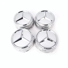 MERCEDES 0004000900 RAISED Silver  CENTER CAP W/ CHROME STAR OEM 4 SET GENUINE