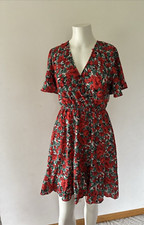 Flower Print V-neck short sleeve Dress Red Small Free USA Shipping