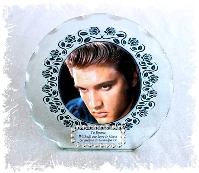 Diamante Ltd Edition #1 Elvis Nostalgia Photo Cut Glass Round Plaque Frame
