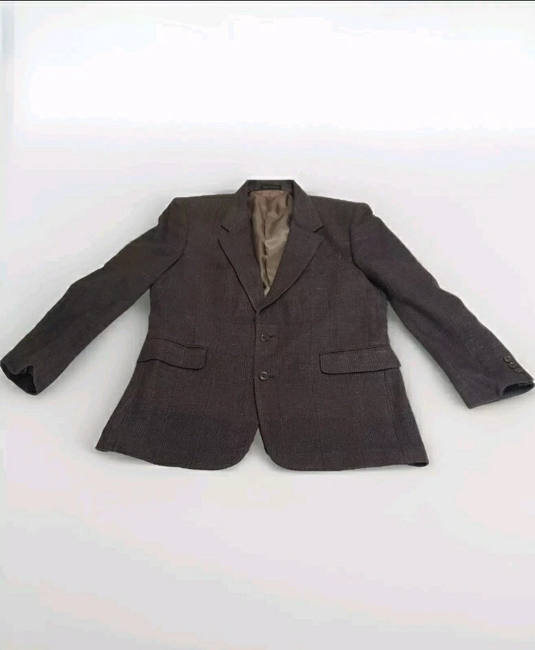 "Men's Brown Plaid Wool Blazer Jacket - 2 Button - Classic Fit Sz 42R Length 30.