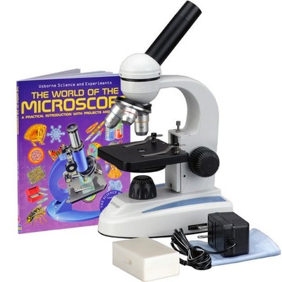 AmScope 40X-1000X Glass Optics Metal Frame Student Compound Microscope + Slides