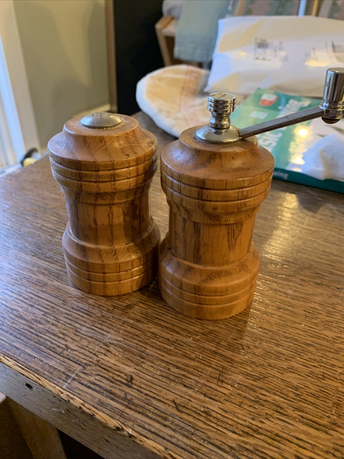 Vintage OLDE THOMPSON Wood Pepper Grinder Mill And Salt Shaker 3.5 Tall