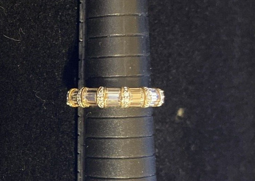 Gold Plated Sterling Silver CZ ring size 7.5 Wedding band style, stackable bezel