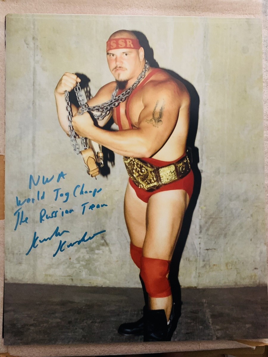 Krusher Khrushchev Signed & Inscribed 16x20 WWE NWA Autograph