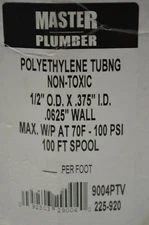 Master Plumber Polyethylene Tubing 1/2 in OD X .375 in ID 100 PSI Cut to Length