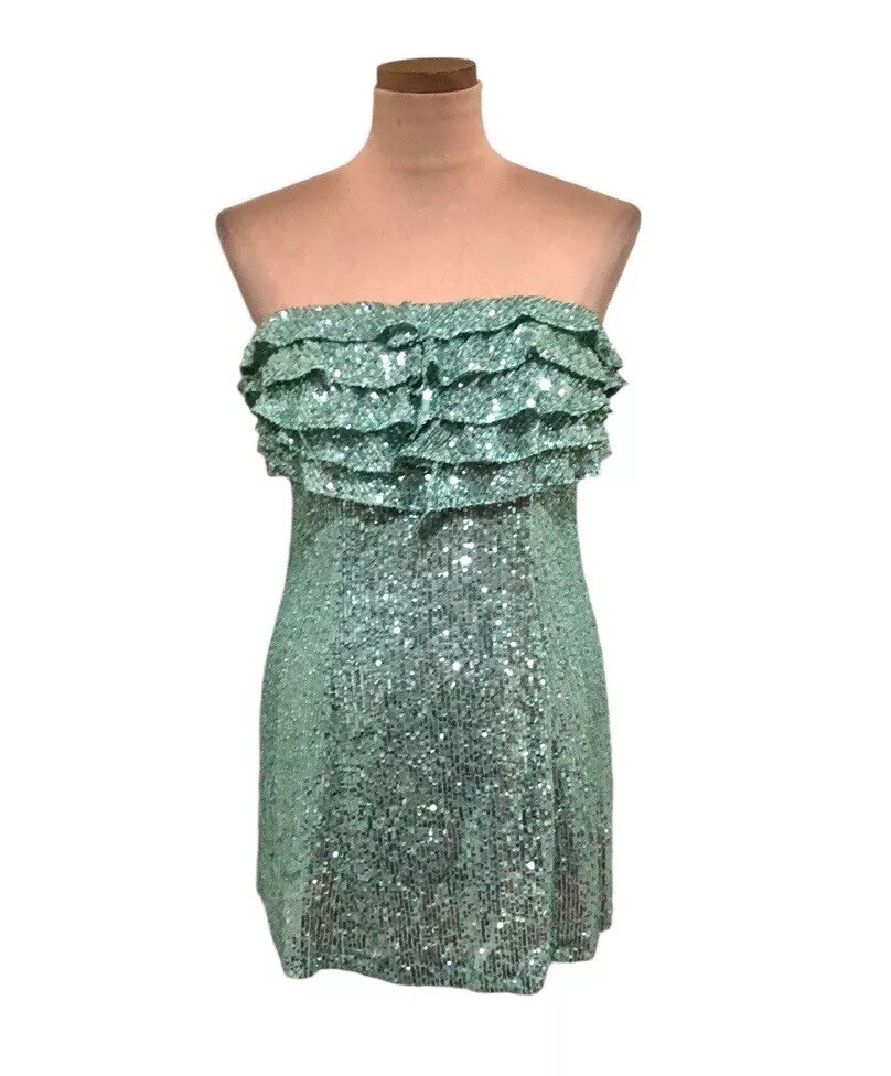 Free People Frida Dress Size 4 Pastel Mint Green Strapless Sequin Ruffle  Mini | eBay