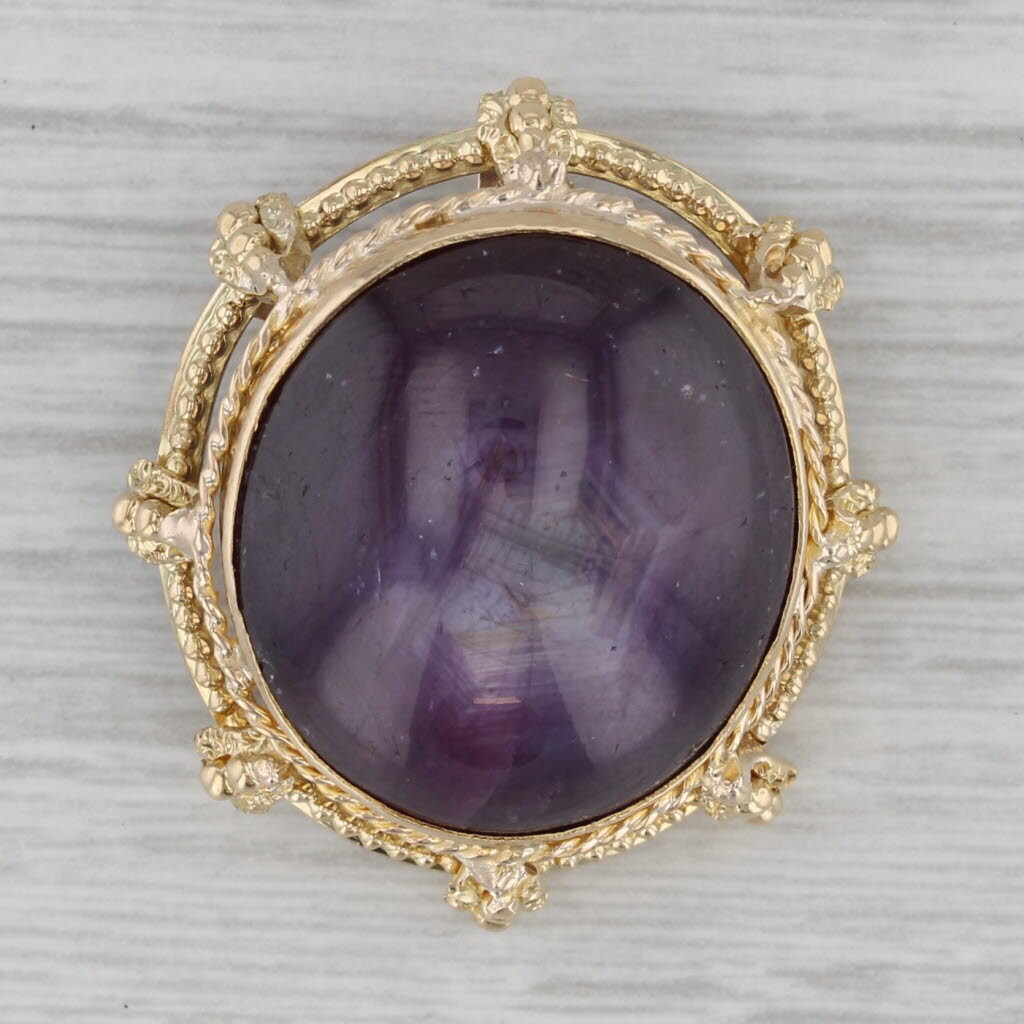 Purple Star Ruby Pendant 14k Yellow Gold Oval Cabochon