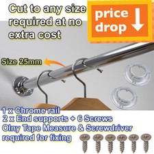 Wardrobe Pole Hanging Rail Chrome Clothes Pole 25mm Round Tube